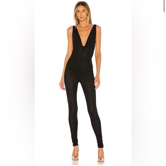 NBD Elena Jumpsuit Sz XS‎ in Black NEW Mesh Plunge